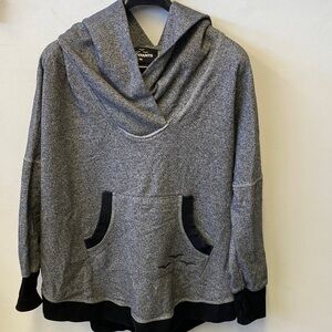 Lazypants classic grey cowelneck hoodie with black accents. Women’s loungewear.